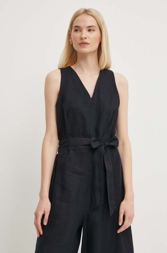 Лляний комбінезон United Colors of Benetton 4AGHDT009 чорний SS24