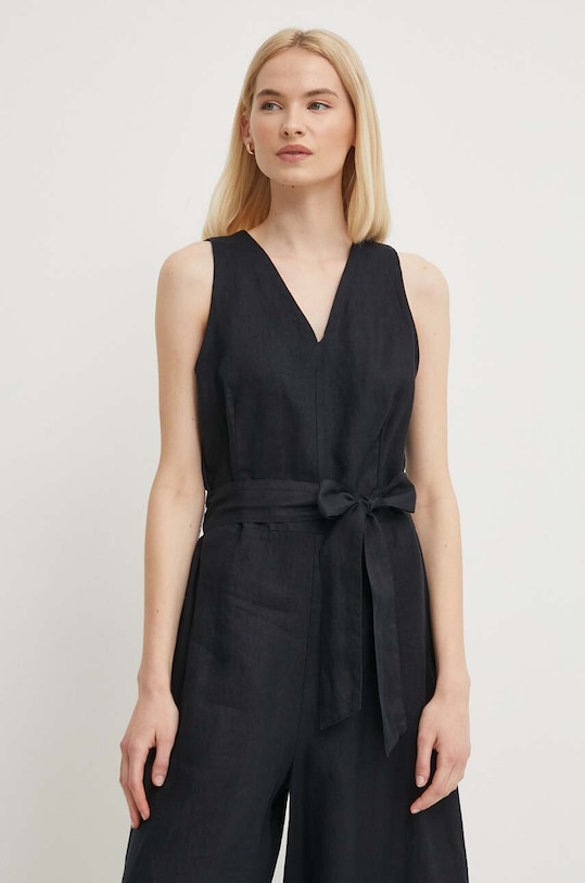 United Colors of Benetton kombinezon lniany 4AGHDT009 czarny SS24