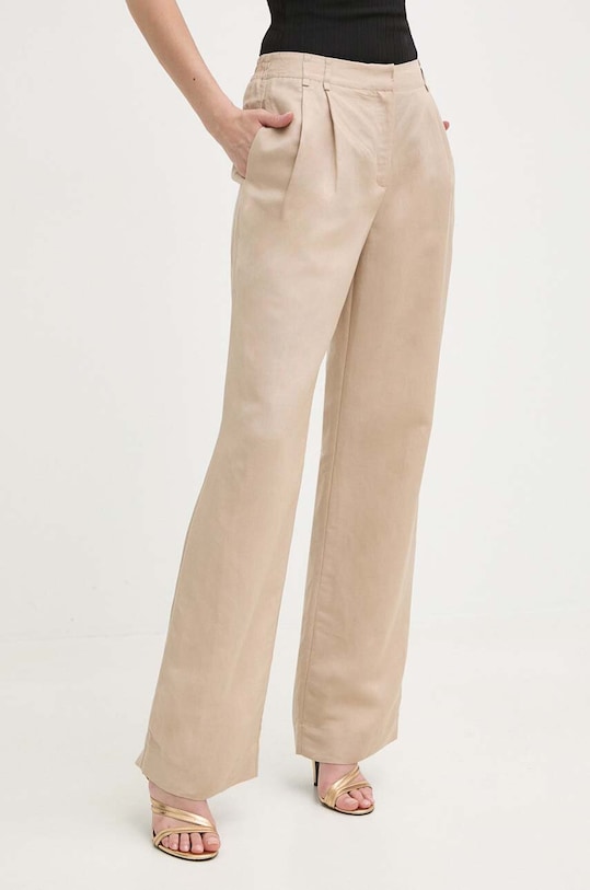 Twinset pantaloni din in in bej 241LL2PBB