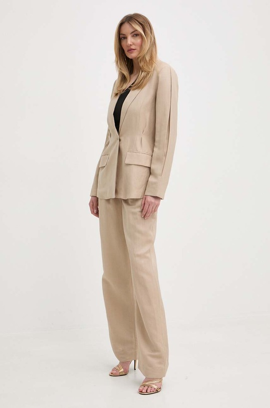 Twinset pantaloni din in 241LL2PBB bej SS24