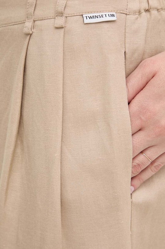 Twinset pantaloni din in bej 241LL2PBB