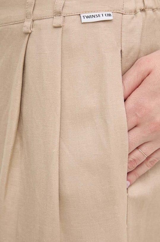 Twinset pantaloni din in bej 241LL2PBB
