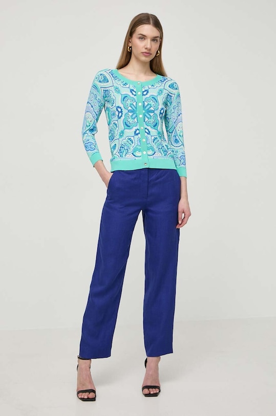 Luisa Spagnoli spodnie lniane ARGANO RUNWAY COLLECTION 541139 granatowy AA00