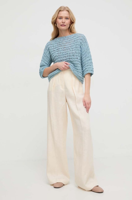 Luisa Spagnoli spodnie lniane high beżowy 541082