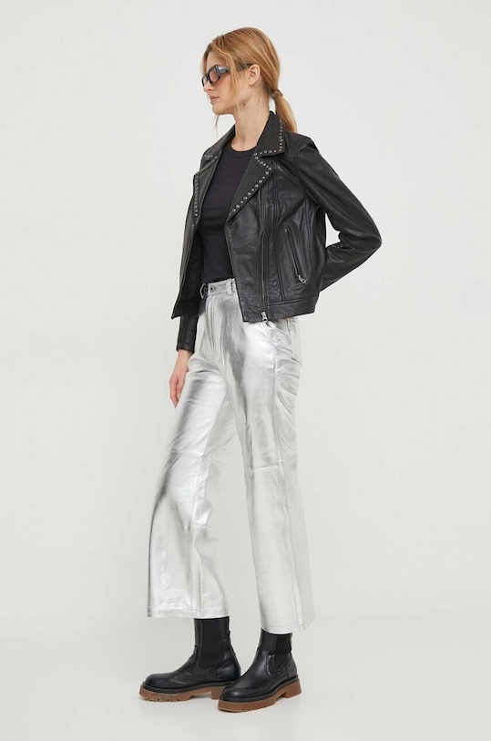 Pepe Jeans pantaloni de piele PL211694 argintiu SS24