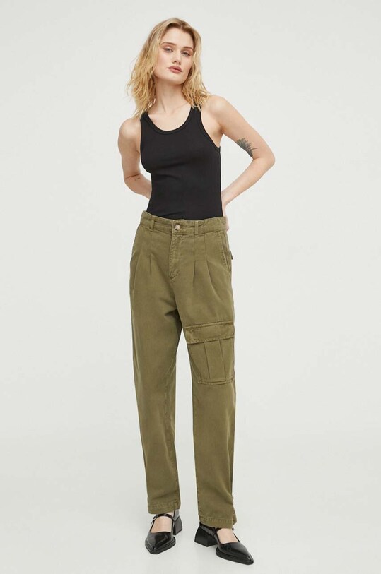 BA&SH pantaloni de bumbac 1E24MARO verde SS24