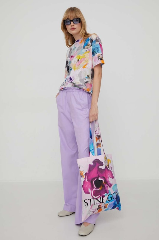 Stine Goya pantaloni de bumbac Carola Solid SG5800 violet SS24
