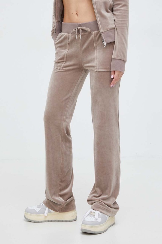 Juicy Couture spodnie dresowe welurowe welur beżowy JCAP180.379