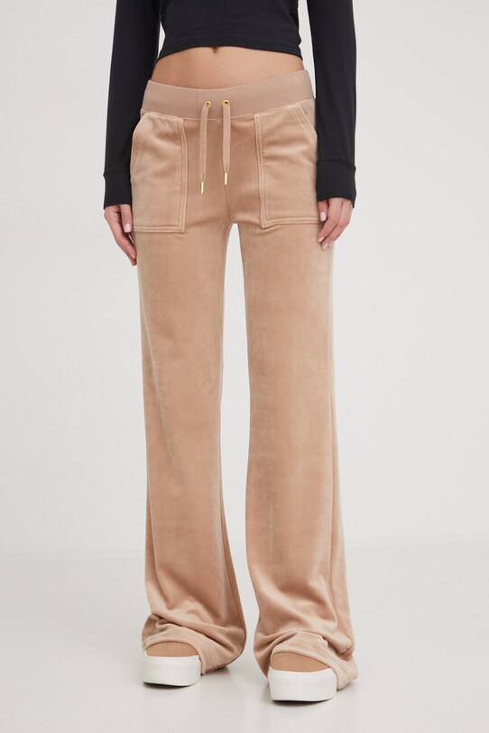 Juicy Couture spodnie dresowe welurowe z elastanem beżowy JCSEBJ001G.506