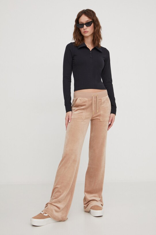 Juicy Couture spodnie dresowe welurowe JCSEBJ001G.506 beżowy SS25