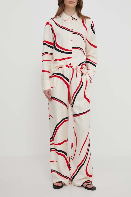 Παντελόνι με λινό μείγμα Tommy Hilfiger ψηλή πολύχρωμο WW0WW41587