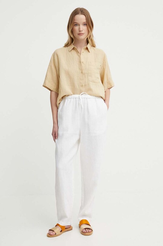 Ľanové nohavice Tommy Hilfiger WW0WW41347 béžová SS24