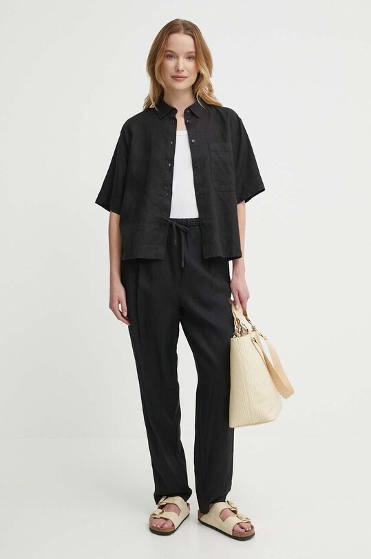 Льняні штани Tommy Hilfiger WW0WW41347 чорний SS24