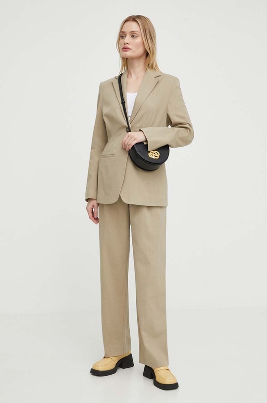 Samsoe Samsoe pantaloni din amestec de in F24100024 bej SS24