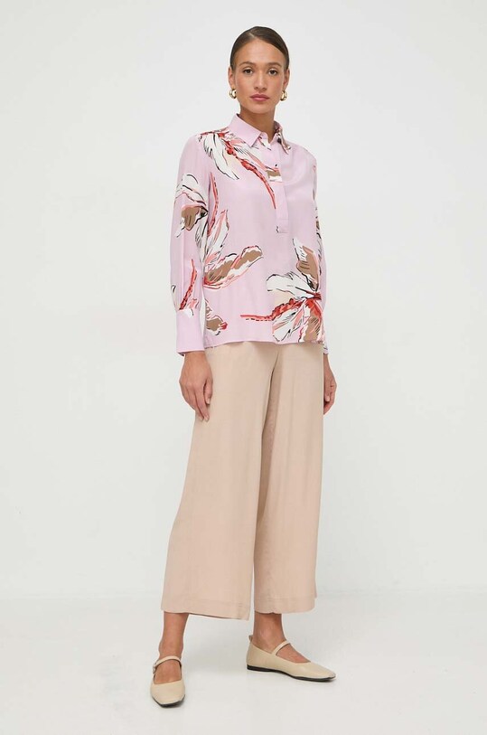 Marella pantaloni con aggiunta di seta alta beige 2413131134200