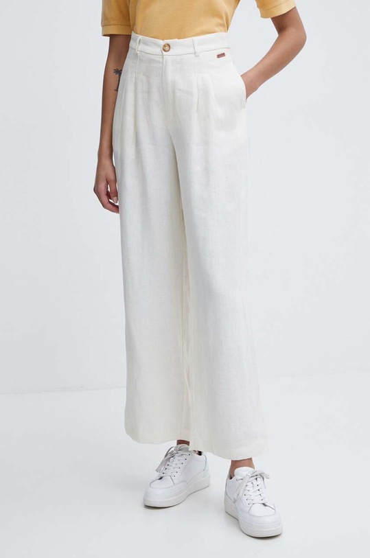 Pepe Jeans spodnie lniane MAE tkanina beżowy PL211740