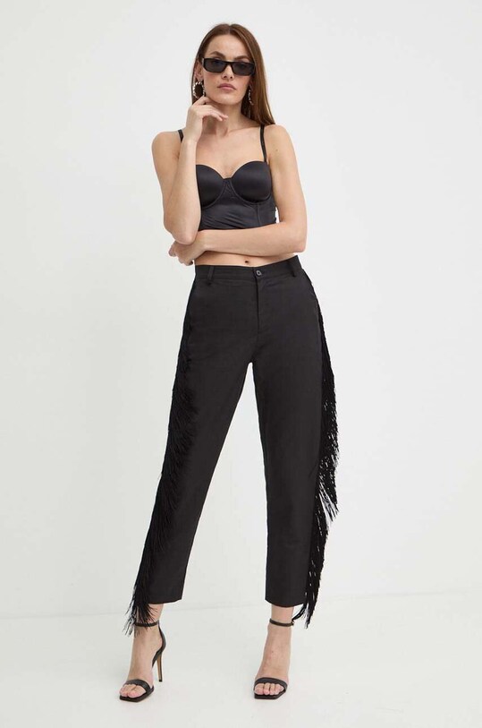 Pinko spodnie z domieszką lnu 103619.A1XF czarny SS24