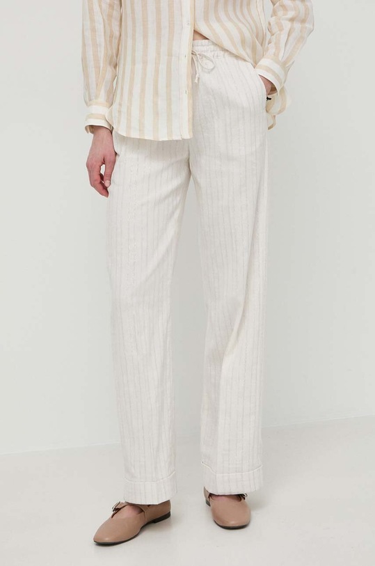 Twinset pantaloni in lino misto alta beige 241TT2222