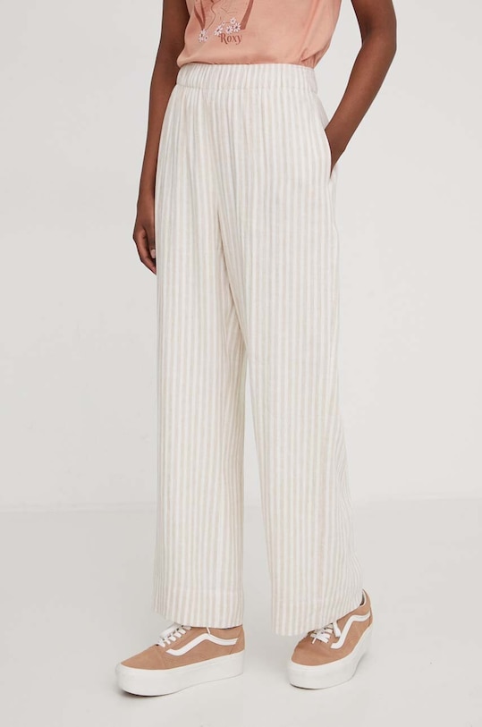 Plátěné kalhoty Abercrombie & Fitch high béžová KI156.4122.109