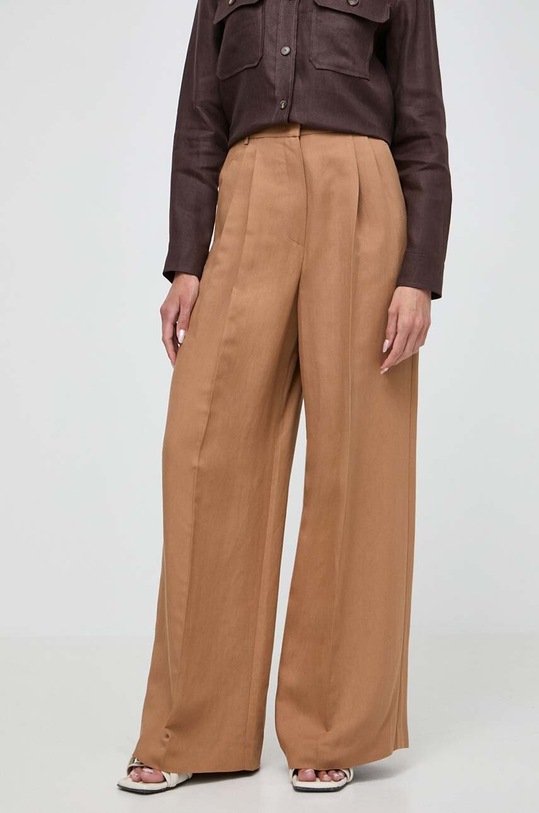 Παντελόνι με λινό Weekend Max Mara ψηλή καφέ 2415131062600