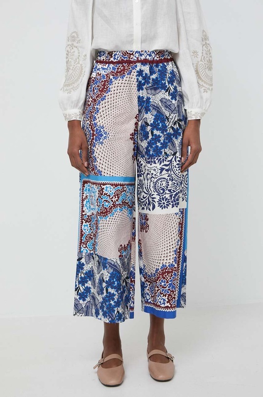 Bavlněné kalhoty Weekend Max Mara high modrá 2415131112600