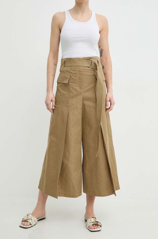Weekend Max Mara spodnie z domieszką lnu tkanina beżowy 2415131152600
