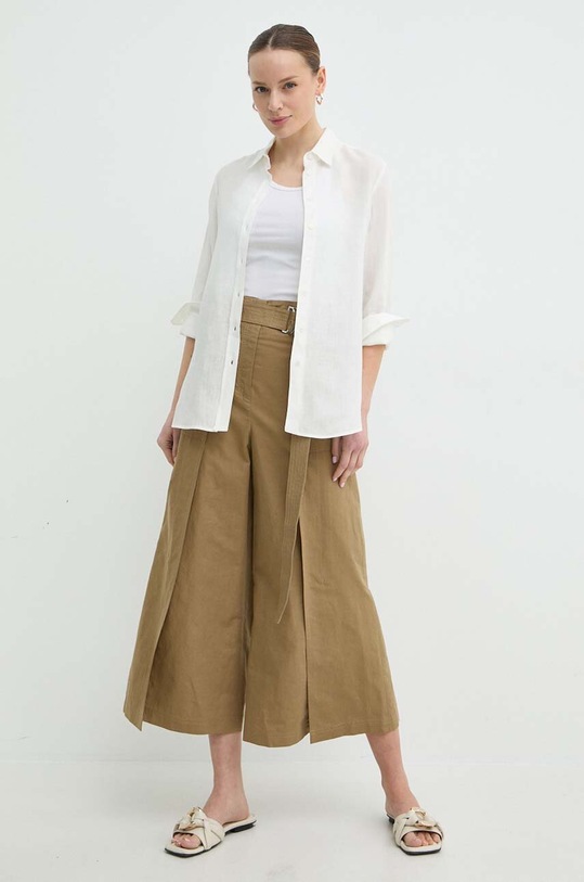 Weekend Max Mara spodnie z domieszką lnu 2415131152600 beżowy SS24