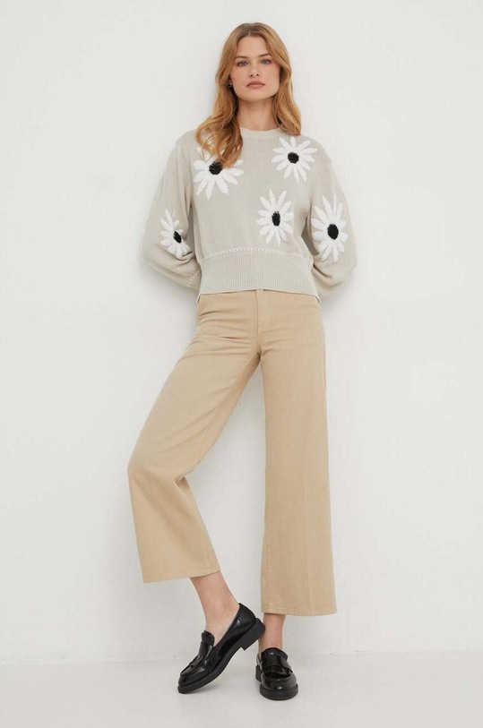 Βαμβακερό παντελόνι United Colors of Benetton 4DUKDF032 μπεζ SS24
