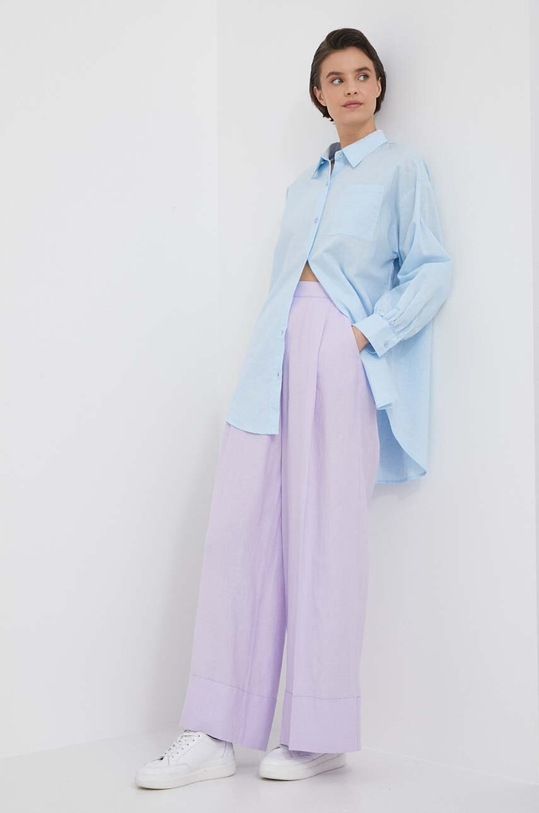 United Colors of Benetton spodnie lniane 4AGHDF016 fioletowy SS24