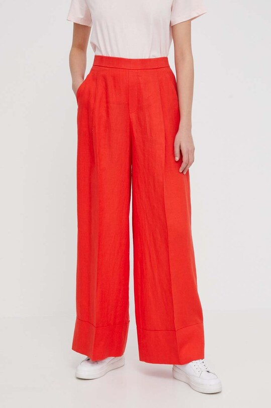 Lanene hlače United Colors of Benetton tkanina crvena 4AGHDF016