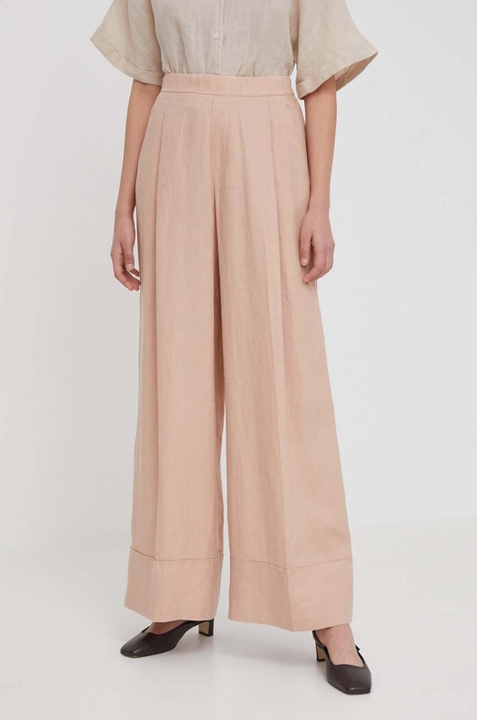 Ľanové nohavice United Colors of Benetton ľan ružová 4AGHDF016