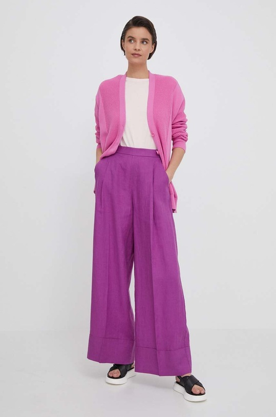 United Colors of Benetton spodnie lniane 4AGHDF016 fioletowy SS24