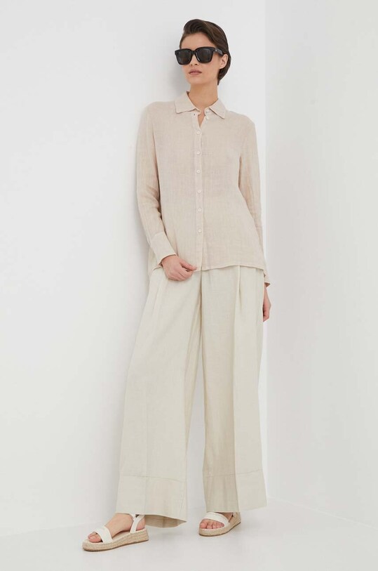 Льняні штани United Colors of Benetton 4AGHDF016 бежевий SS24
