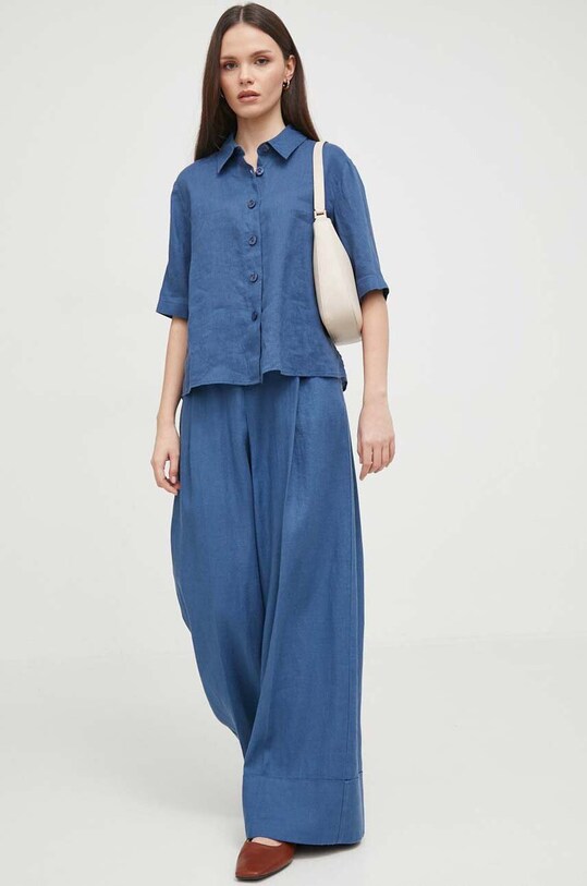 Λινό παντελόνι United Colors of Benetton 4AGHDF016 μπλε SS24