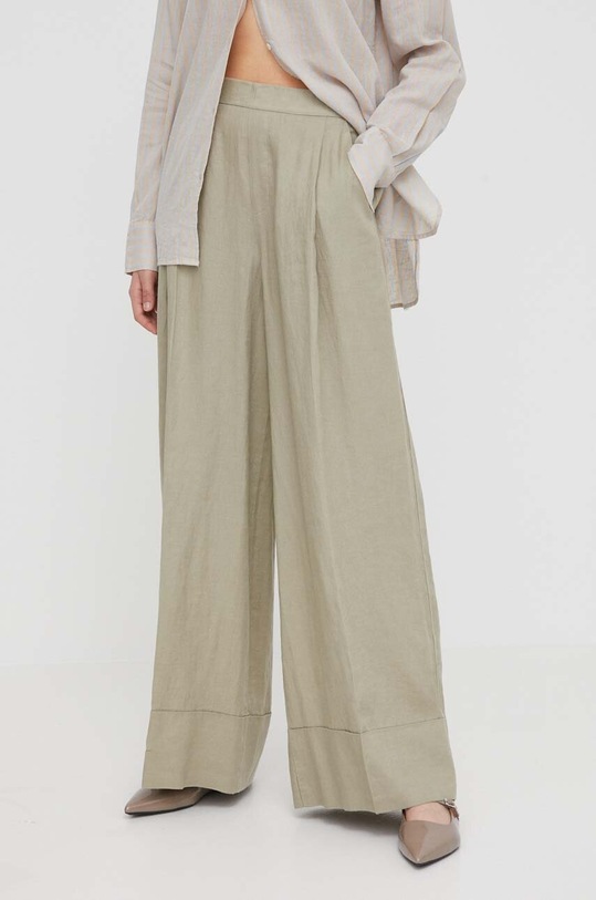 United Colors of Benetton spodnie lniane tkanina zielony 4AGHDF016