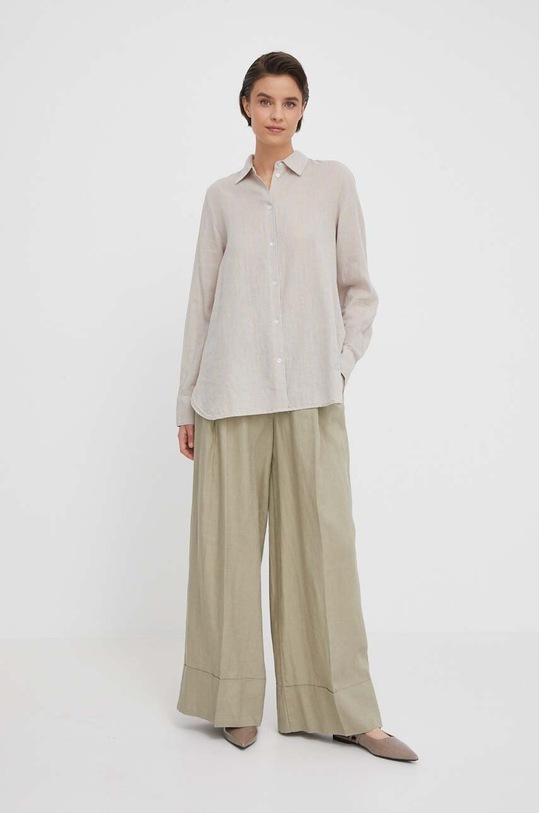 United Colors of Benetton spodnie lniane 4AGHDF016 zielony SS24