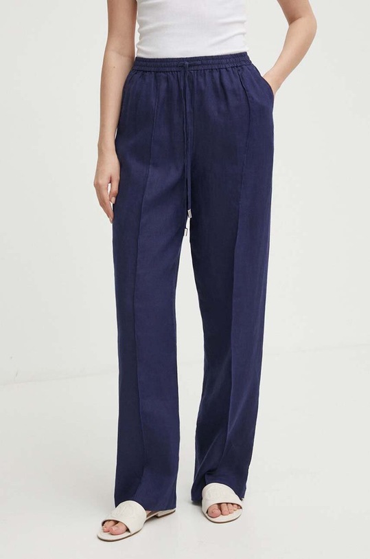 Ľanové nohavice United Colors of Benetton ľan tmavomodrá 4AGHDF03C