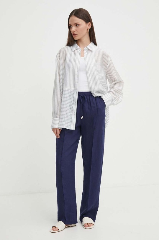 Ľanové nohavice United Colors of Benetton 4AGHDF03C tmavomodrá SS24