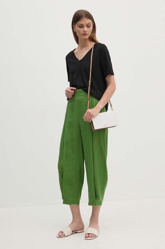 Ľanové nohavice United Colors of Benetton 4AGH55AF4 zelená SS24