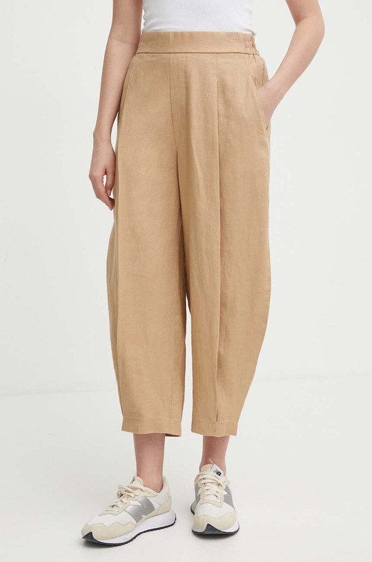 Ľanové nohavice United Colors of Benetton ľan béžová 4AGH55AF4