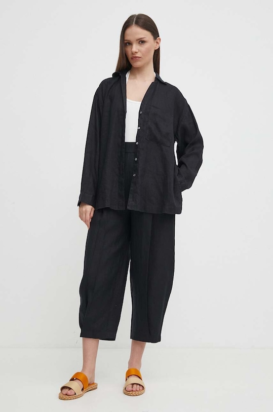 Ľanové nohavice United Colors of Benetton 4AGH55AF4 čierna SS24