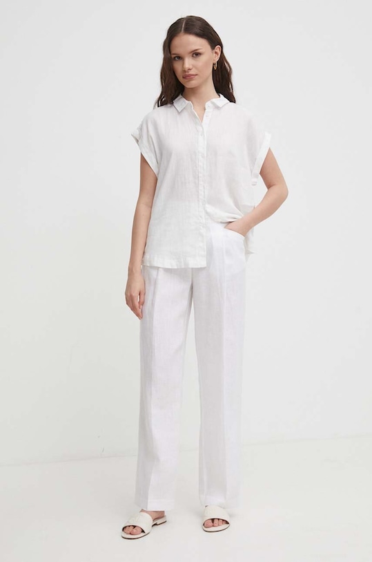 United Colors of Benetton spodnie lniane 4AGHDF05W biały SS24