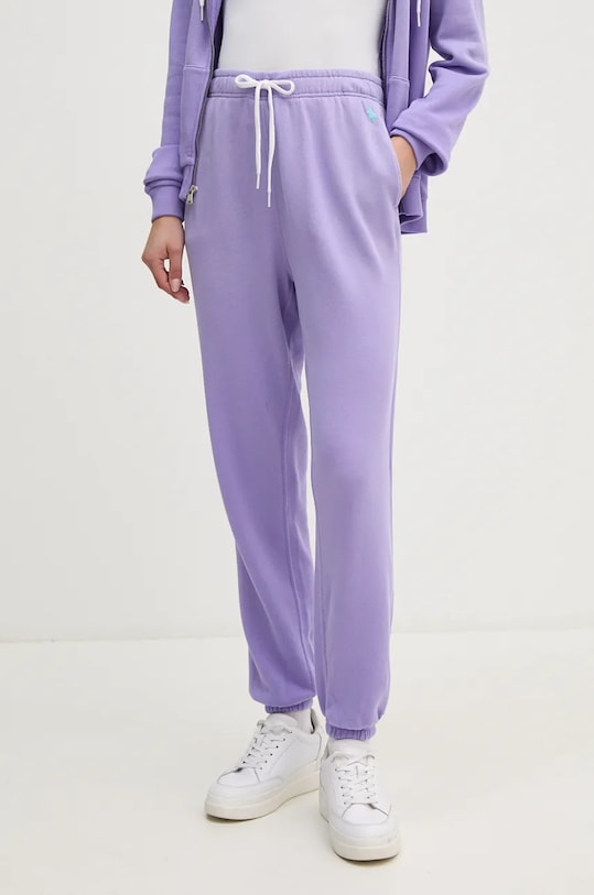 Pamučni donji dio trenirke Polo Ralph Lauren pletivo ljubičasta 211935585