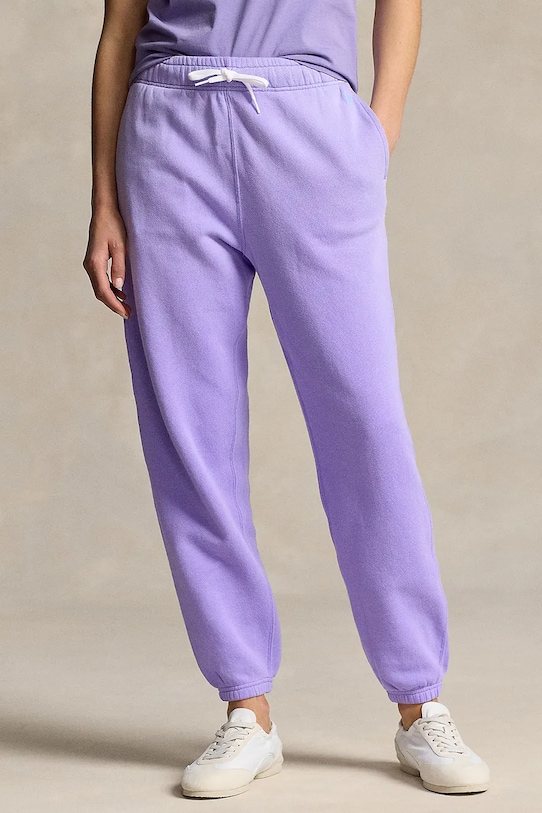 Pamučni donji dio trenirke Polo Ralph Lauren pletivo ljubičasta 211935585