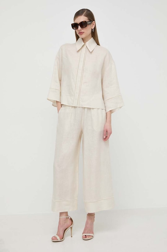 Max Mara Leisure spodnie lniane 2416131048600 beżowy SS24