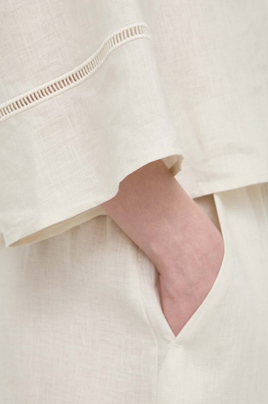 Max Mara Leisure spodnie lniane beżowy 2416131048600