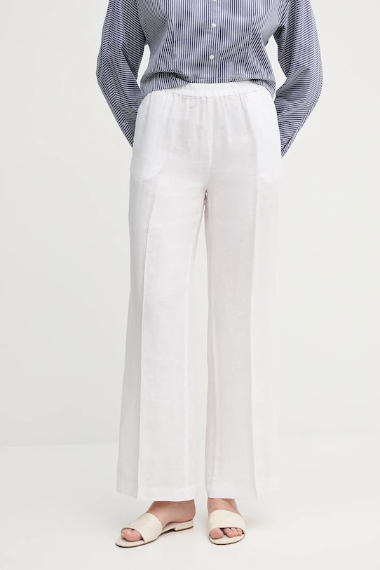 Sisley pantaloni din in in alb 4AGHLF03U