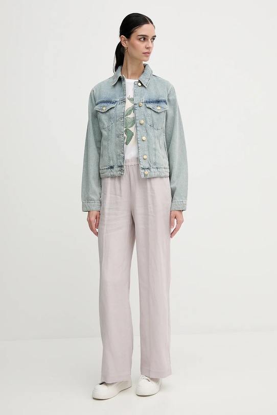 Sisley pantaloni din in 4AGHLF03U gri SS25