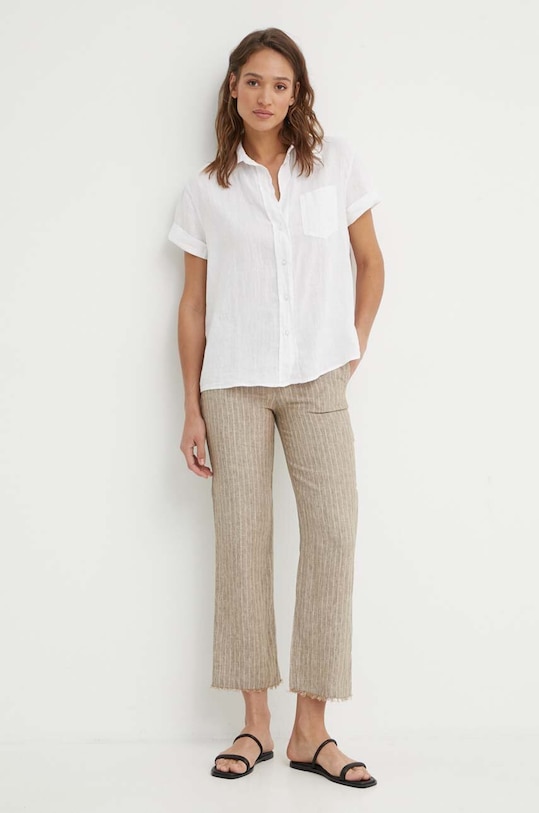 Льняні штани Sisley 4NTHLF055 бежевий SS24