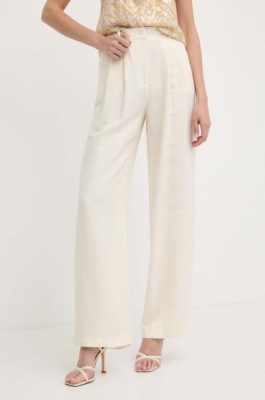 Patrizia Pepe pantaloni din amestec de in panza bej 2P1609.A052